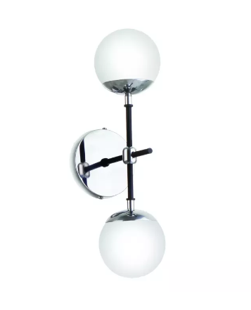 Arandela de Parede Metal e Bola de Vidro Dupla Vertical 40x17x12cm 2xG9 Old Artisan AR-5203