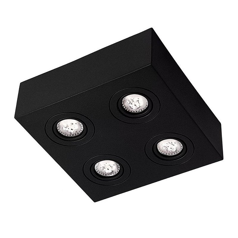 Plafon de Sobrepor Mini Box Face Plana Quadrado Quádruplo PAR20 25x25x13cm Alumínio Impacto M204-S